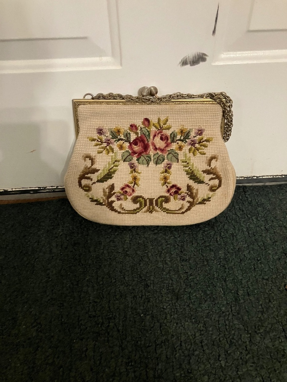 Vtg Martha Klein Floral Tapestry Handbag Women S Ivory Wool Purse Satchel Bag